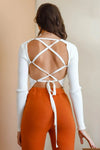 White Ribbed Button-Up Back Lace Down Crop Top /3-2-1 - Tasha Apparel Wholesale