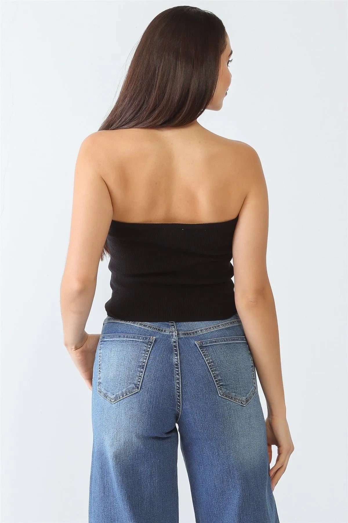 Black Knit Strapless Twist Crop Top /3-2-1 - Tasha Apparel Wholesale