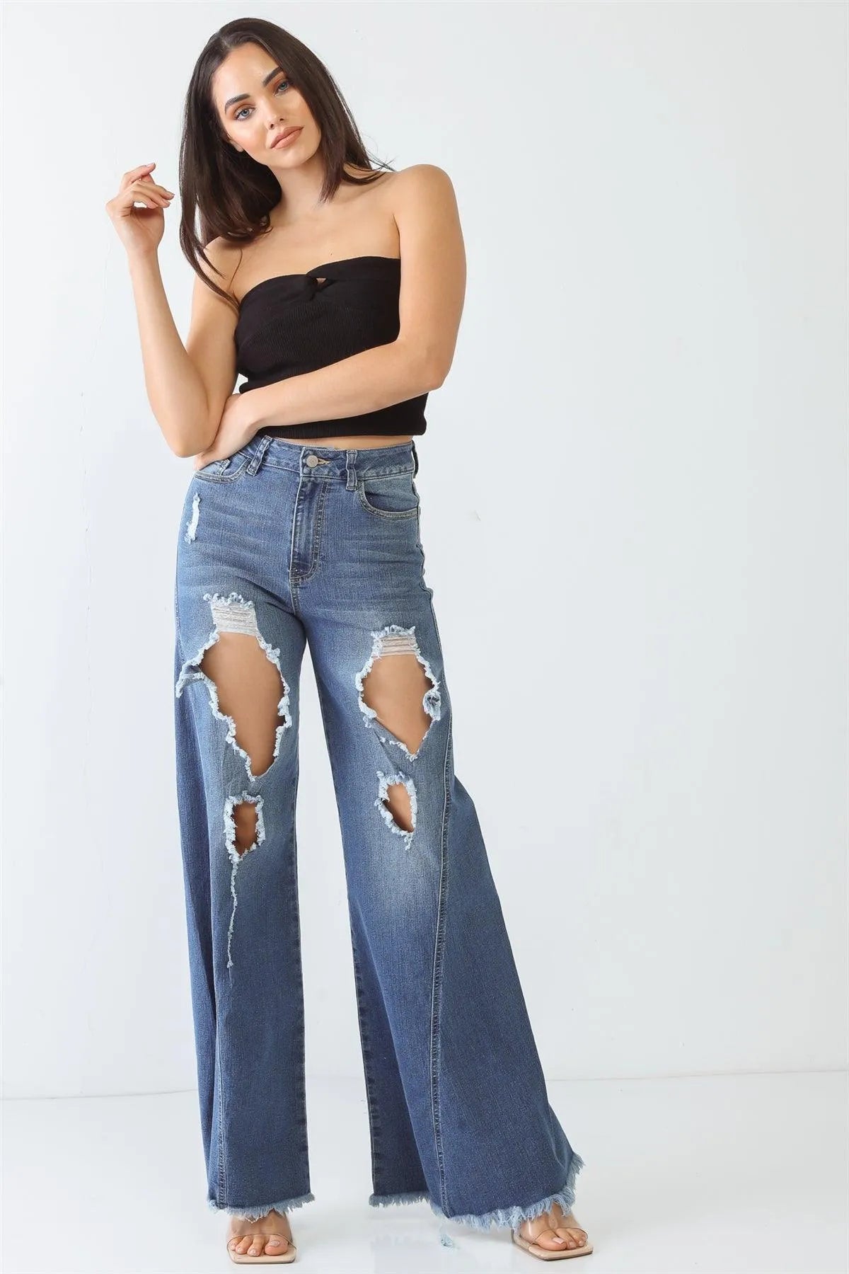 Black Knit Strapless Twist Crop Top /3-2-1 - Tasha Apparel Wholesale