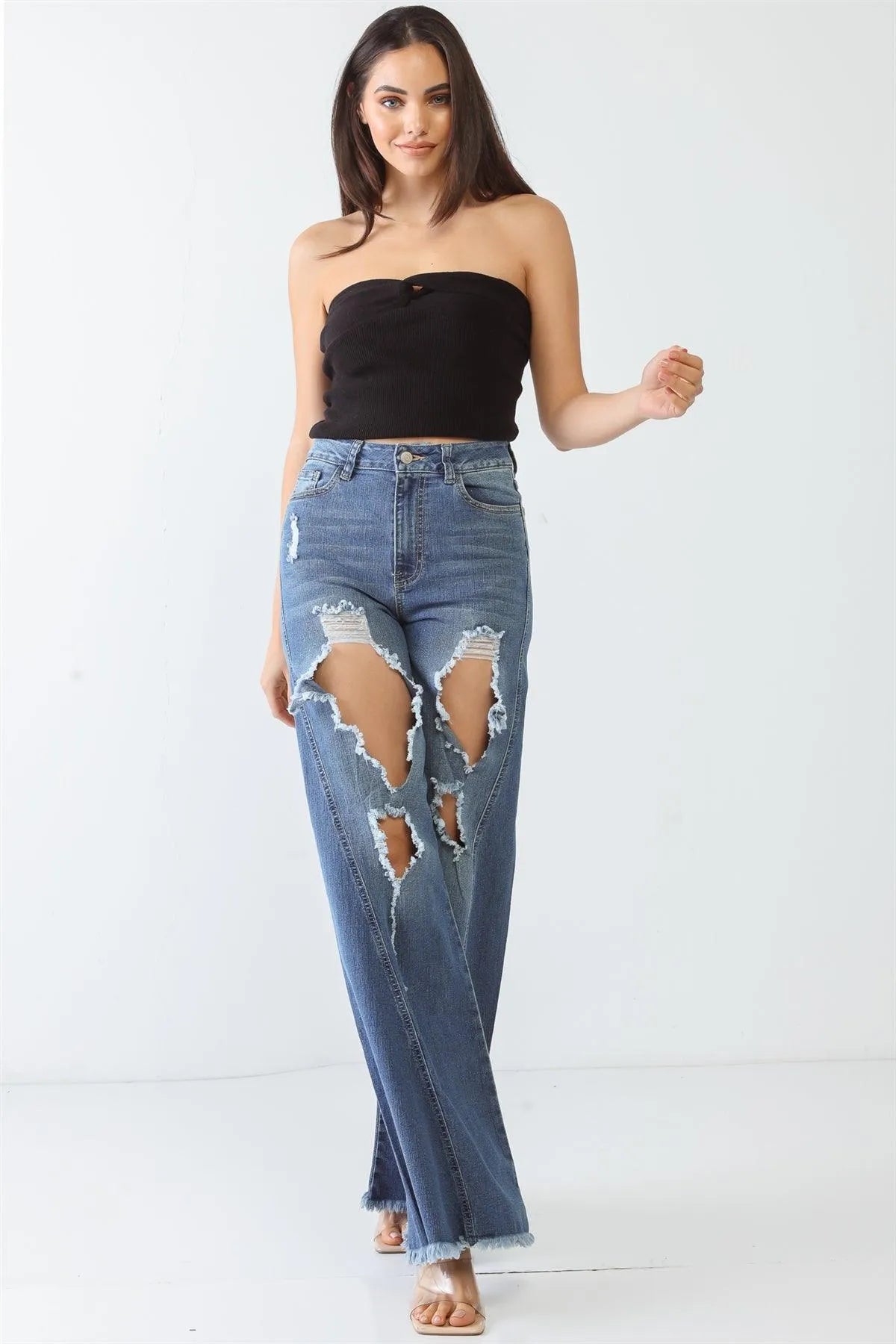Black Knit Strapless Twist Crop Top /3-2-1 - Tasha Apparel Wholesale