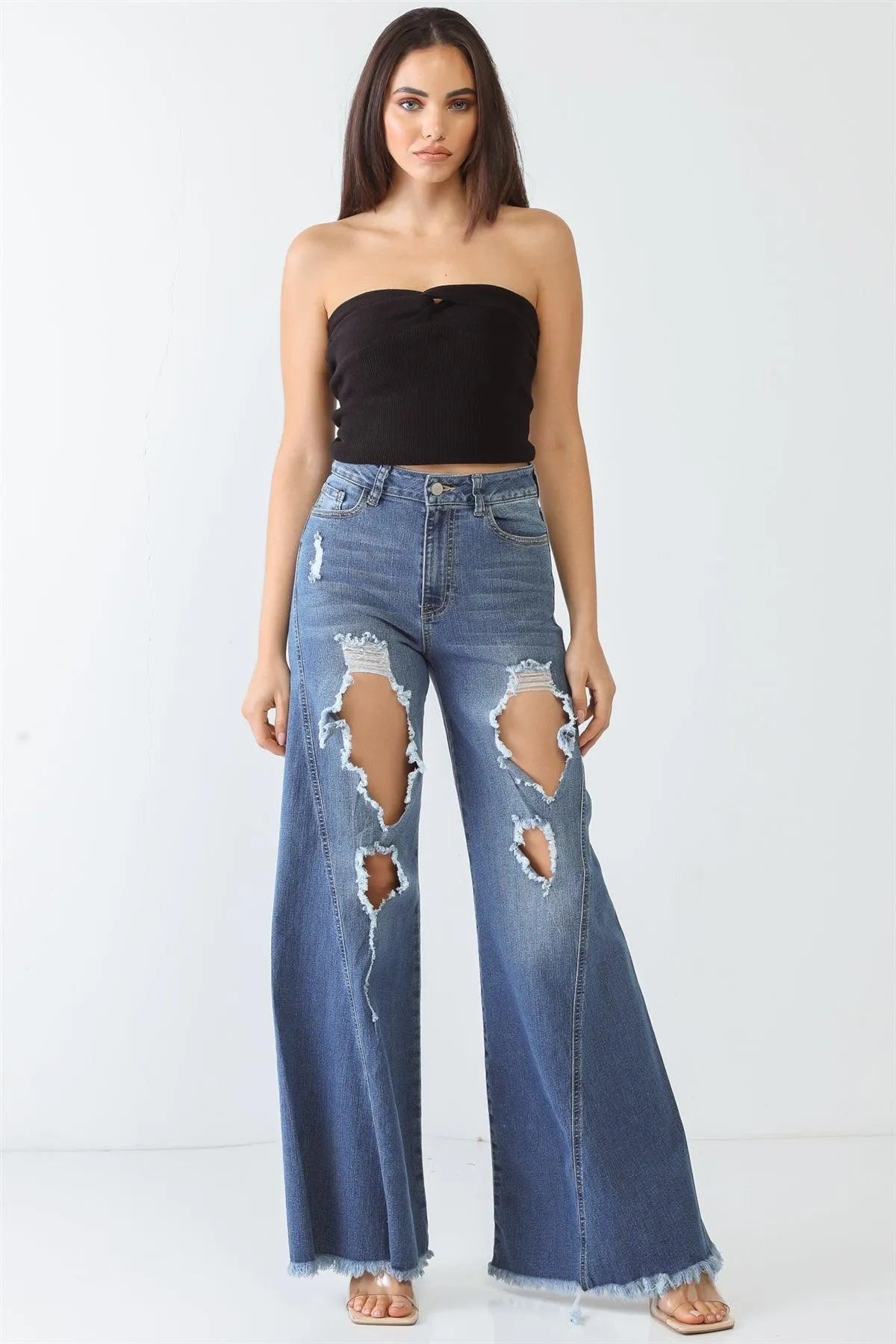 Black Knit Strapless Twist Crop Top /3-2-1 - Tasha Apparel Wholesale