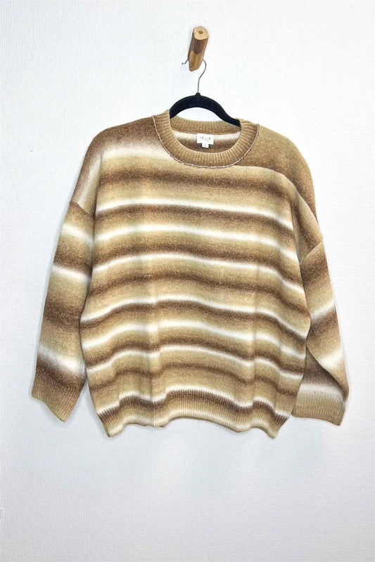 Taupe & Brown Stripe Knit Long Sleeve Sweater & High Waist Shorts Set /1-2-2-1 - Tasha Apparel Wholesale