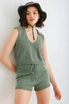 Dusty Green Knit Collared Neck Sleeveless Crop Top & High Waist Shorts Set /1-1-2 - Tasha Apparel Wholesale