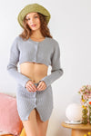 Ribbed Knit Button-Up Crop Top & Mini Skirt Set /1-2-2-1 - Tasha Apparel Wholesale