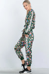 Olive Velvet Floral And Contrast Stripe Tracksuit Set /2-2-2 - Tasha Apparel Wholesale