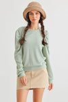 Sage Ribbed Crew Neck Puff Long Sleeve Top /2-2-2 - Tasha Apparel Wholesale