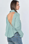 Green Stripe Print Back Layered Ruffle Cut Out Bodysuit /3-2-1 - Tasha Apparel Wholesale