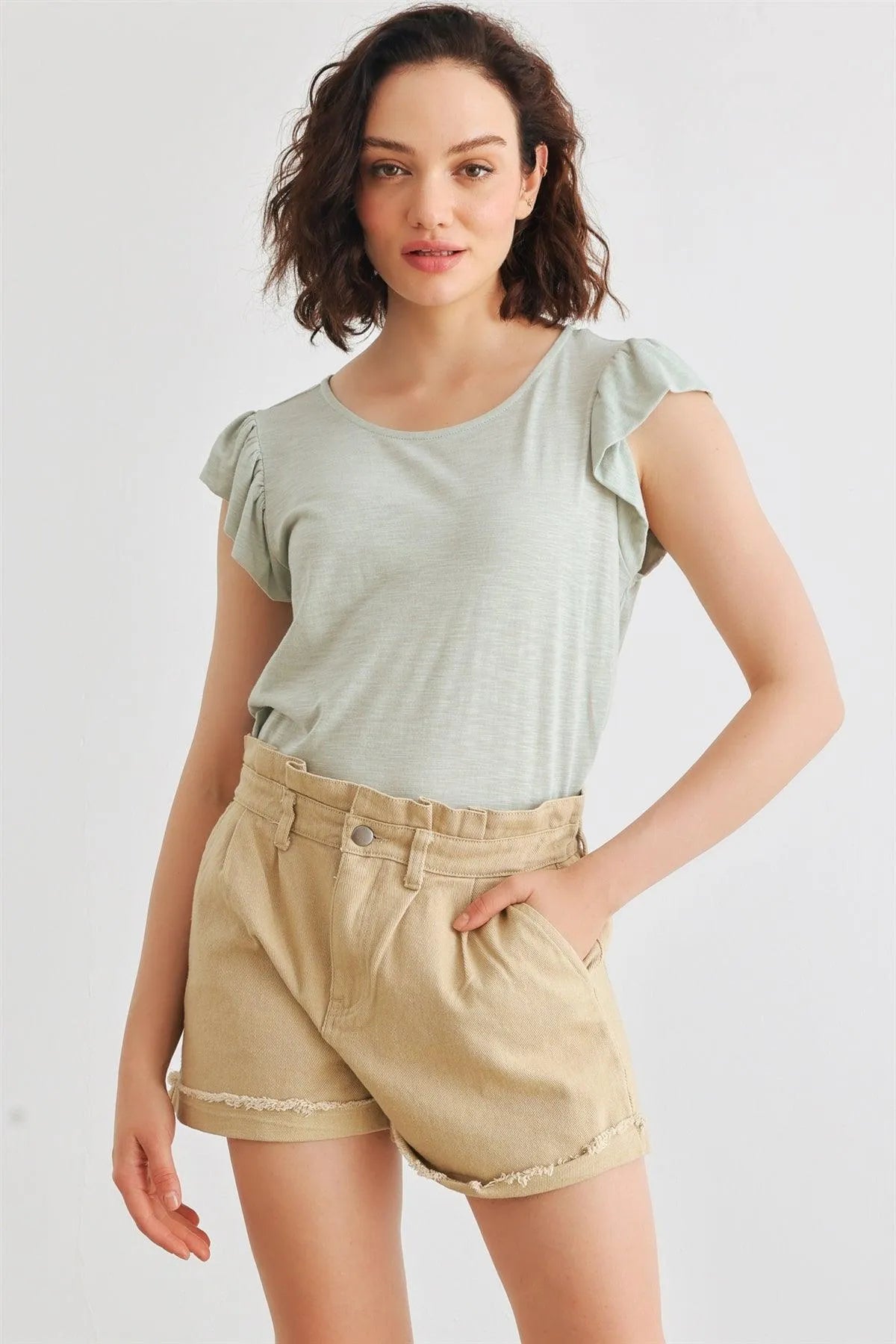 Sage Cotton Blend Short Sleeve Round Neck Top /2-2-2 - Tasha Apparel Wholesale