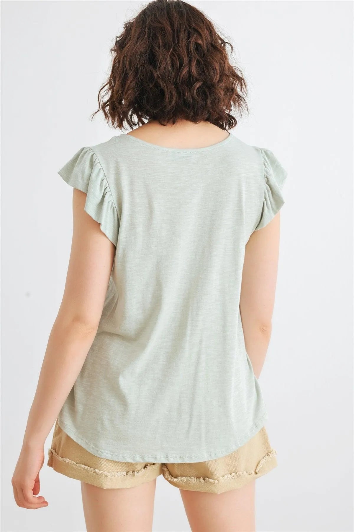 Sage Cotton Blend Short Sleeve Round Neck Top /2-2-2 - Tasha Apparel Wholesale