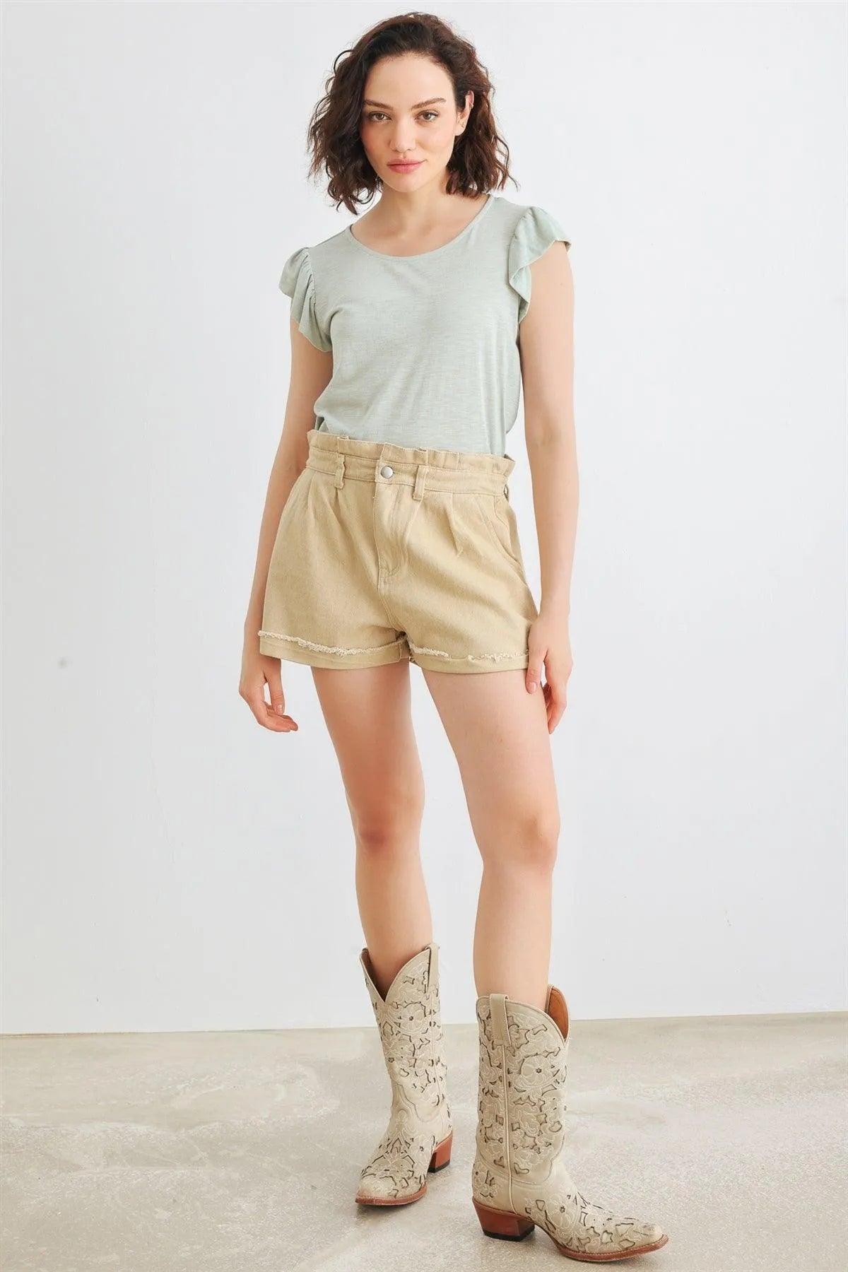 Sage Cotton Blend Short Sleeve Round Neck Top /2-2-2 - Tasha Apparel Wholesale