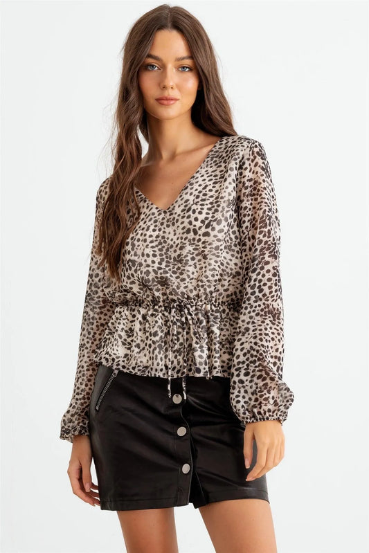 Taupe & Black Leopard Flare Hem Top /2-2-2 - Tasha Apparel Wholesale