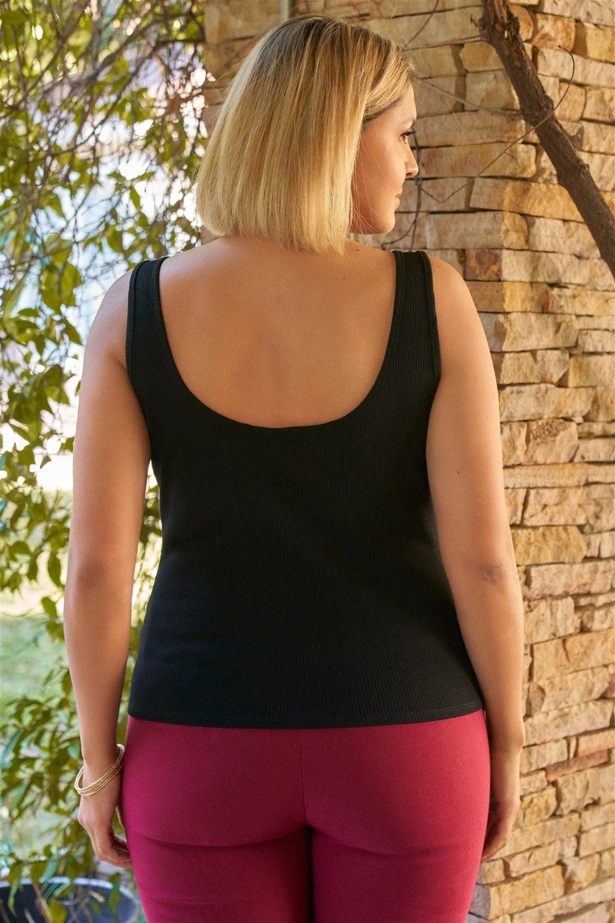 Junior Plus Black Sleeveless Round Neck With Split Detail Ribbed Top /2-2-2 - Tasha Apparel Wholesale