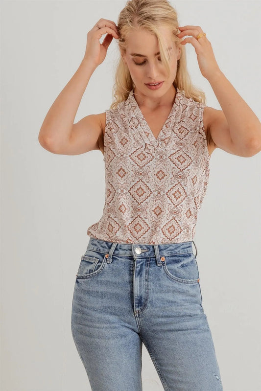 Floral & Paisley V-Neck Sleeveless Tank Top - Tasha Apparel Wholesale