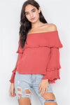 Rust Off-The-Shoulder Flounce Top /2-2-2 - Tasha Apparel Wholesale