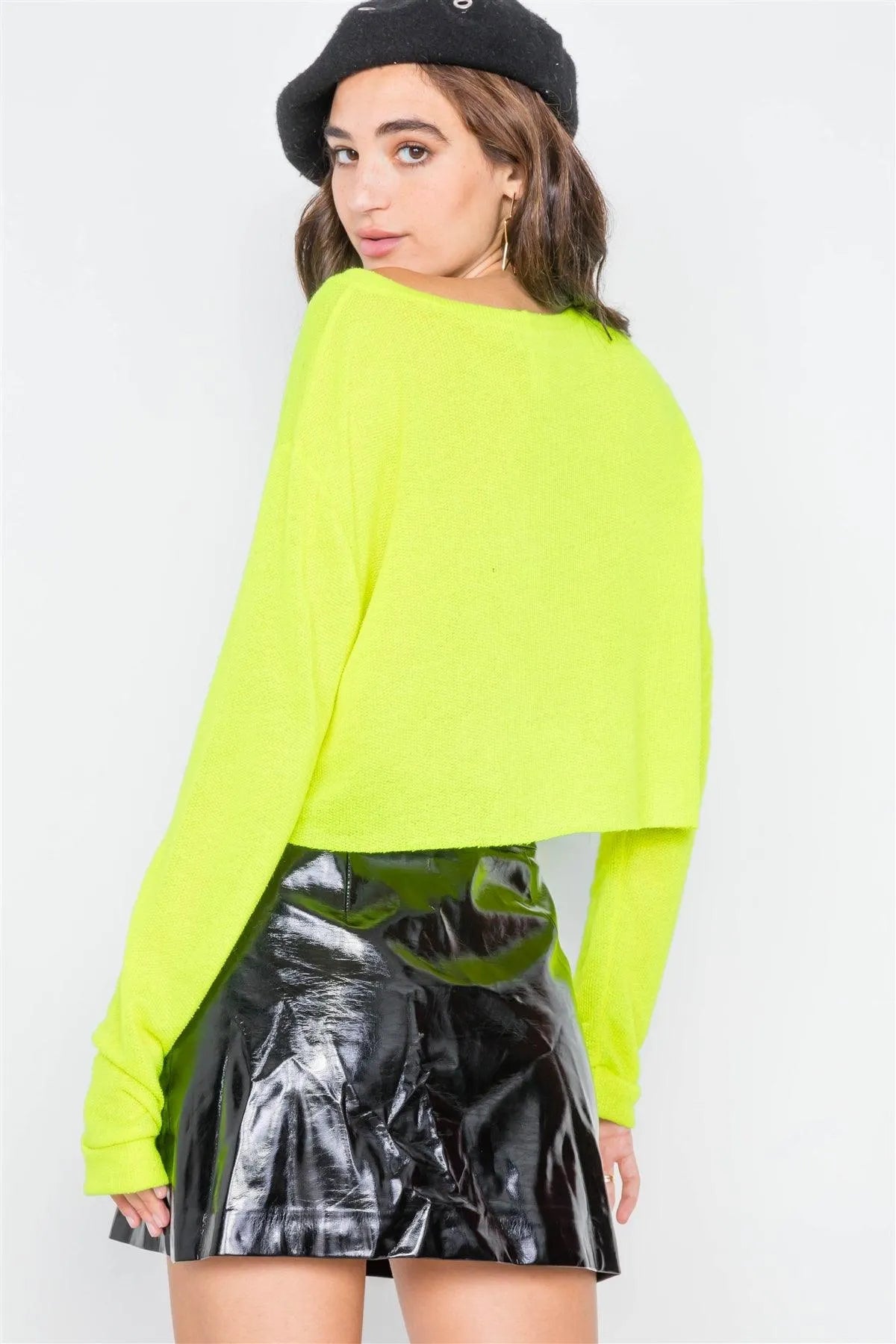 Lime Yellow "FEMME" Cozy Crop Top /1-2-2 - Tasha Apparel Wholesale