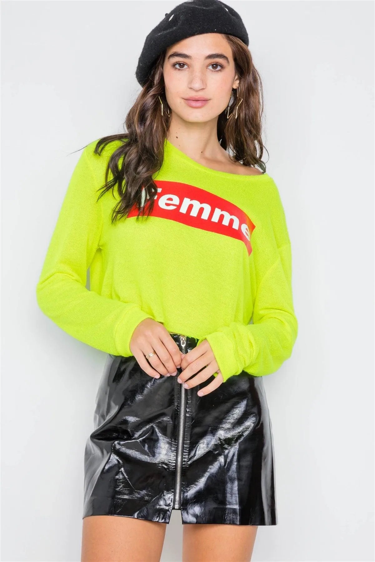 Lime Yellow "FEMME" Cozy Crop Top /2-2-2 - Tasha Apparel Wholesale