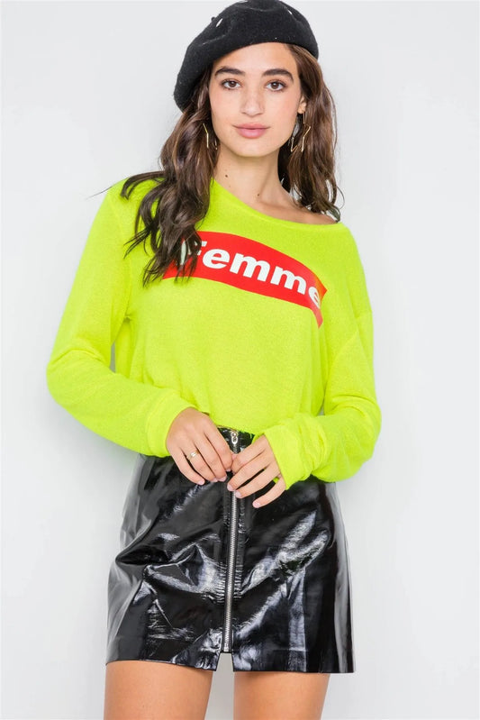 Lime Yellow "FEMME" Cozy Crop Top /2-2-2 - Tasha Apparel Wholesale