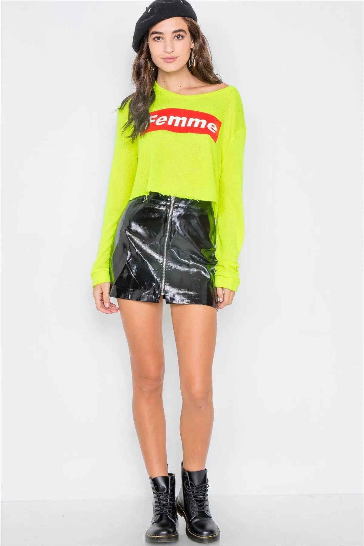 Lime Yellow "FEMME" Cozy Crop Top /2-2-2 - Tasha Apparel Wholesale