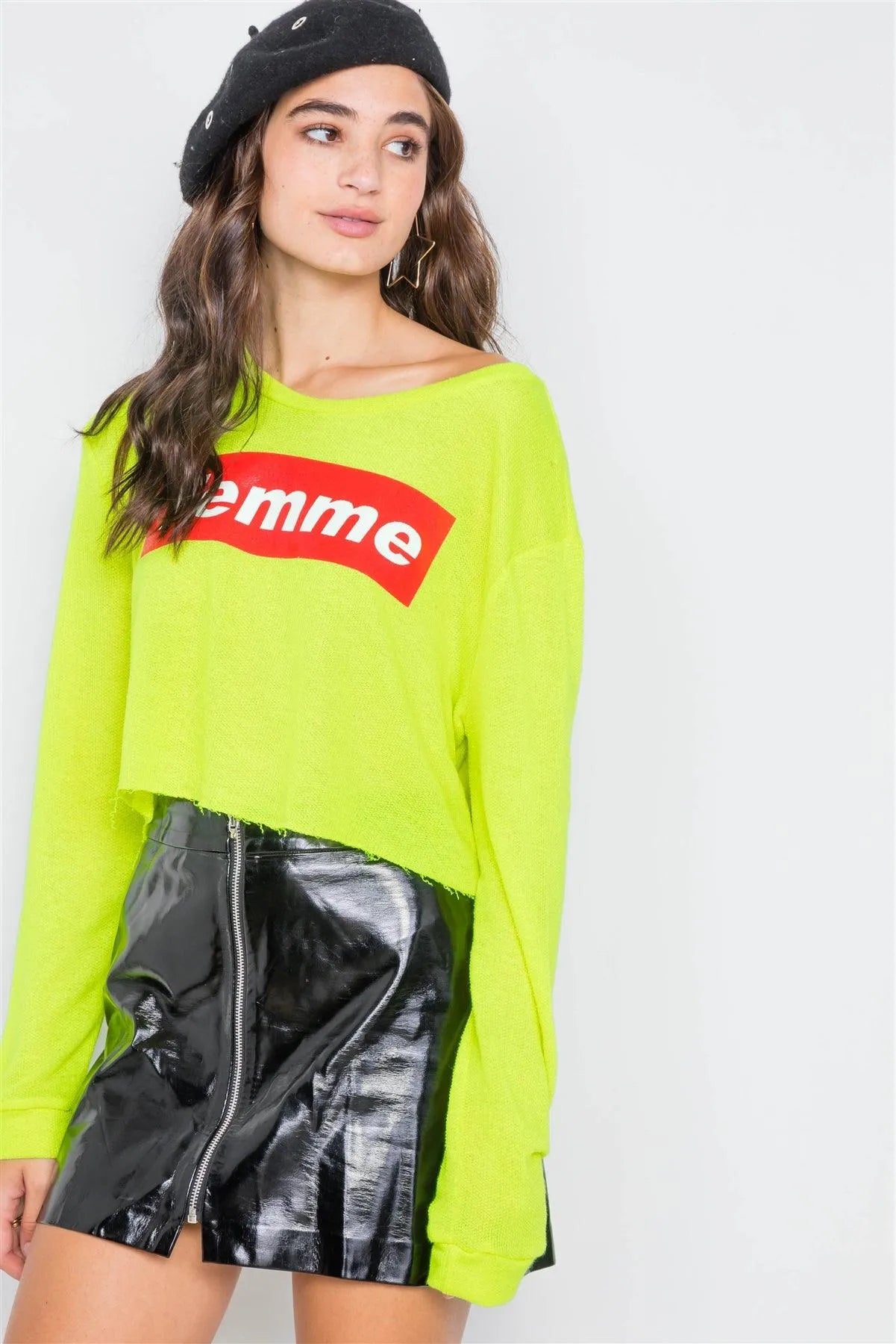 Lime Yellow "FEMME" Cozy Crop Top /2-2-2 - Tasha Apparel Wholesale