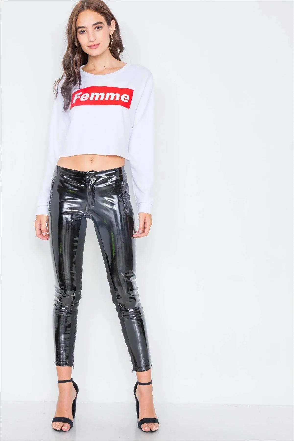 White "FEMME" Cozy Crop Top /2-2-2 - Tasha Apparel Wholesale