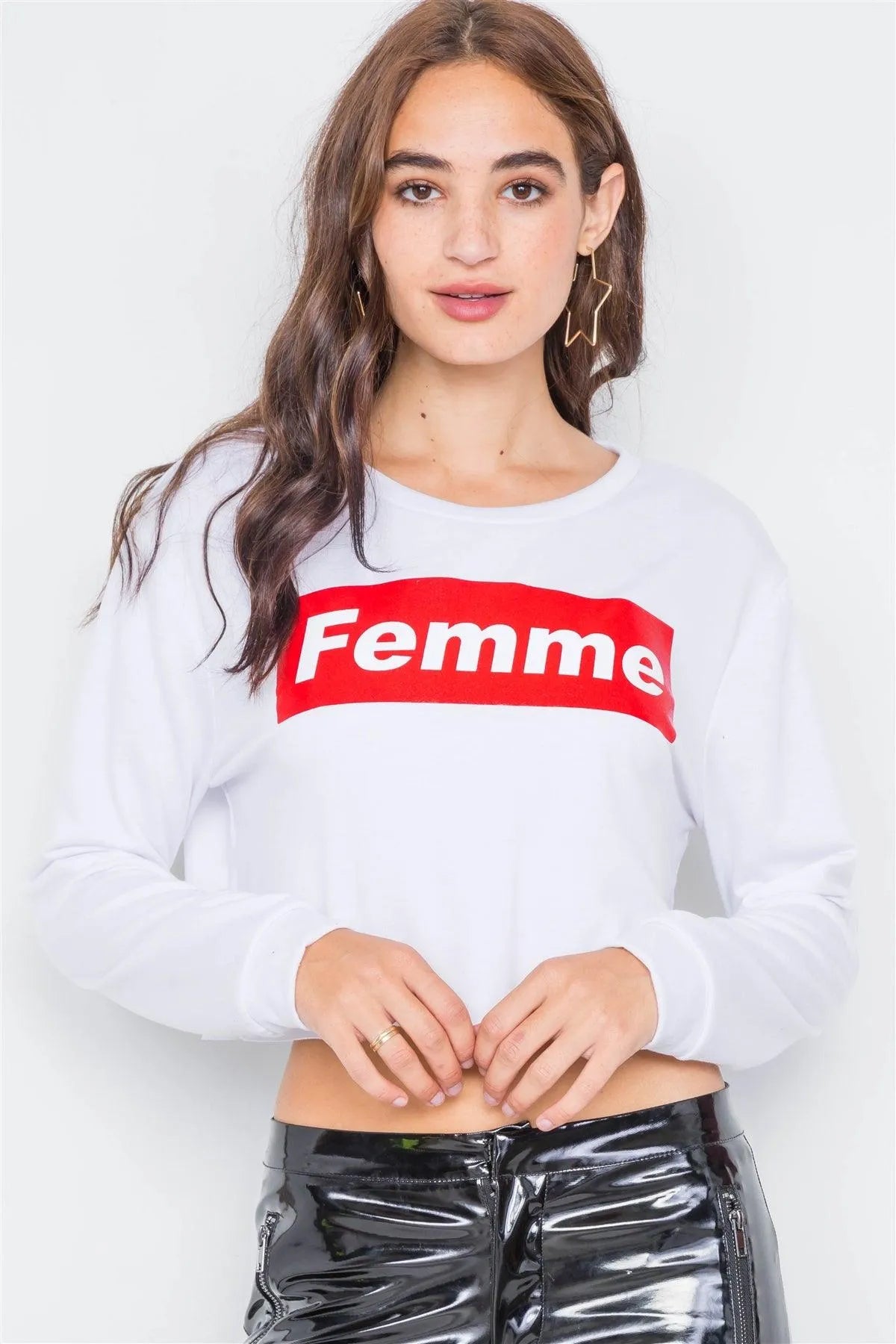 White "FEMME" Cozy Crop Top - Tasha Apparel Wholesale
