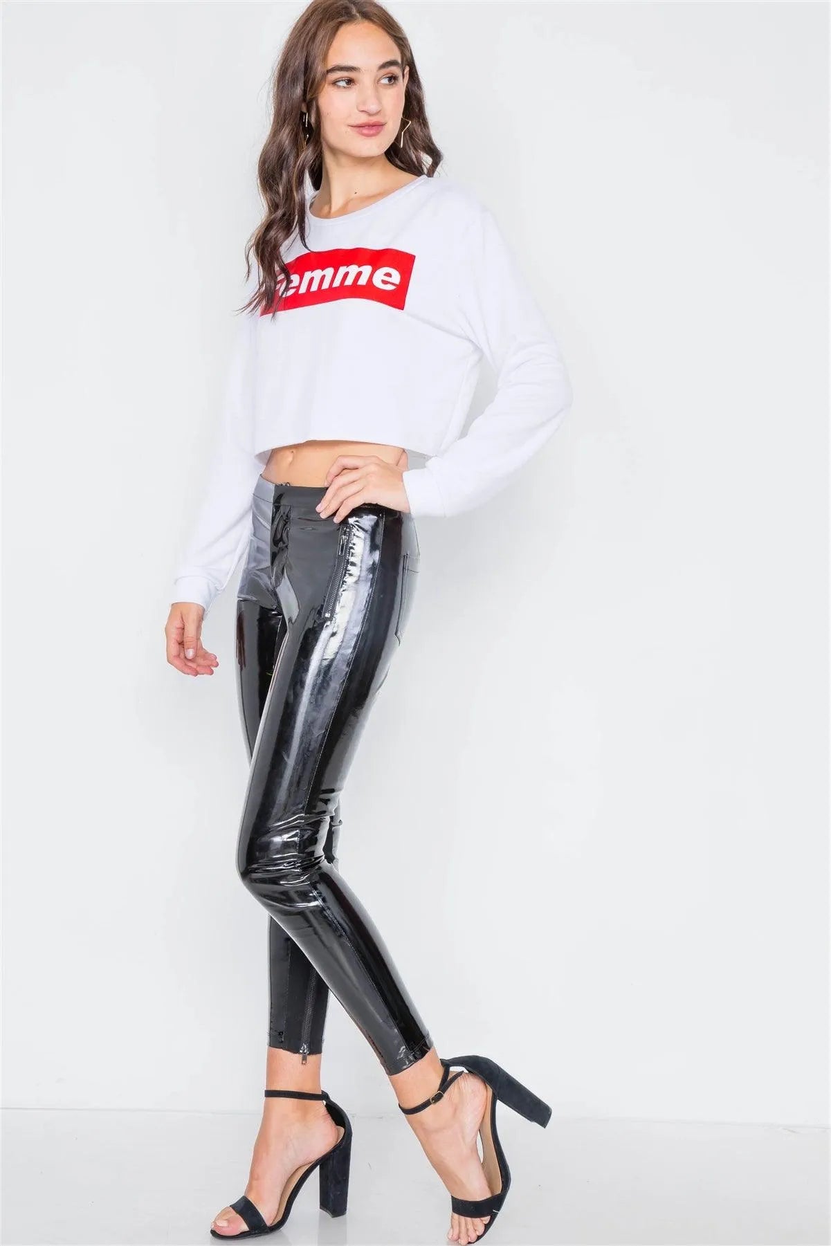 White "FEMME" Cozy Crop Top - Tasha Apparel Wholesale