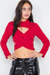Red Wrap Open Back Detail Long Sleeve Turtleneck Crop Top - Tasha Apparel Wholesale