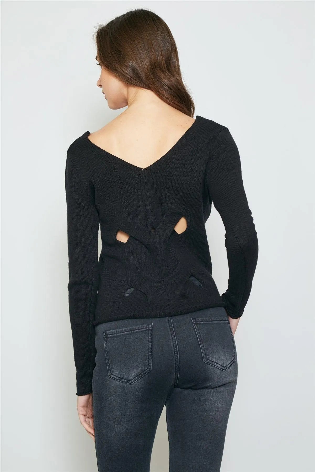 Black Back Cut Out Sweater /3-2-1 - Tasha Apparel Wholesale