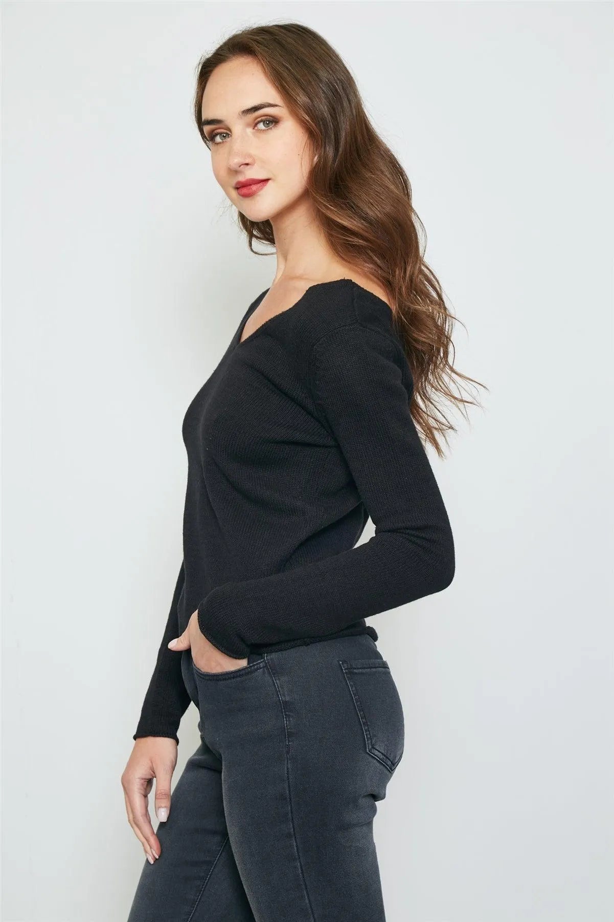 Black Back Cut Out Sweater /3-2-1 - Tasha Apparel Wholesale