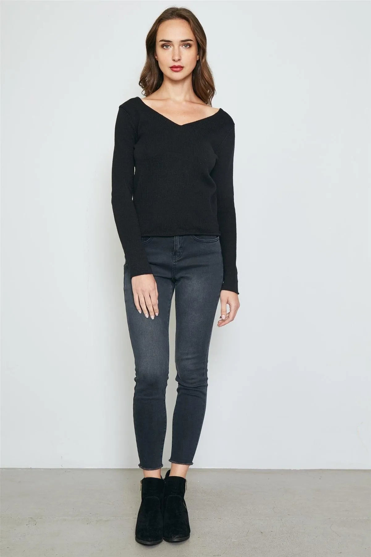 Black Back Cut Out Sweater /3-2-1 - Tasha Apparel Wholesale