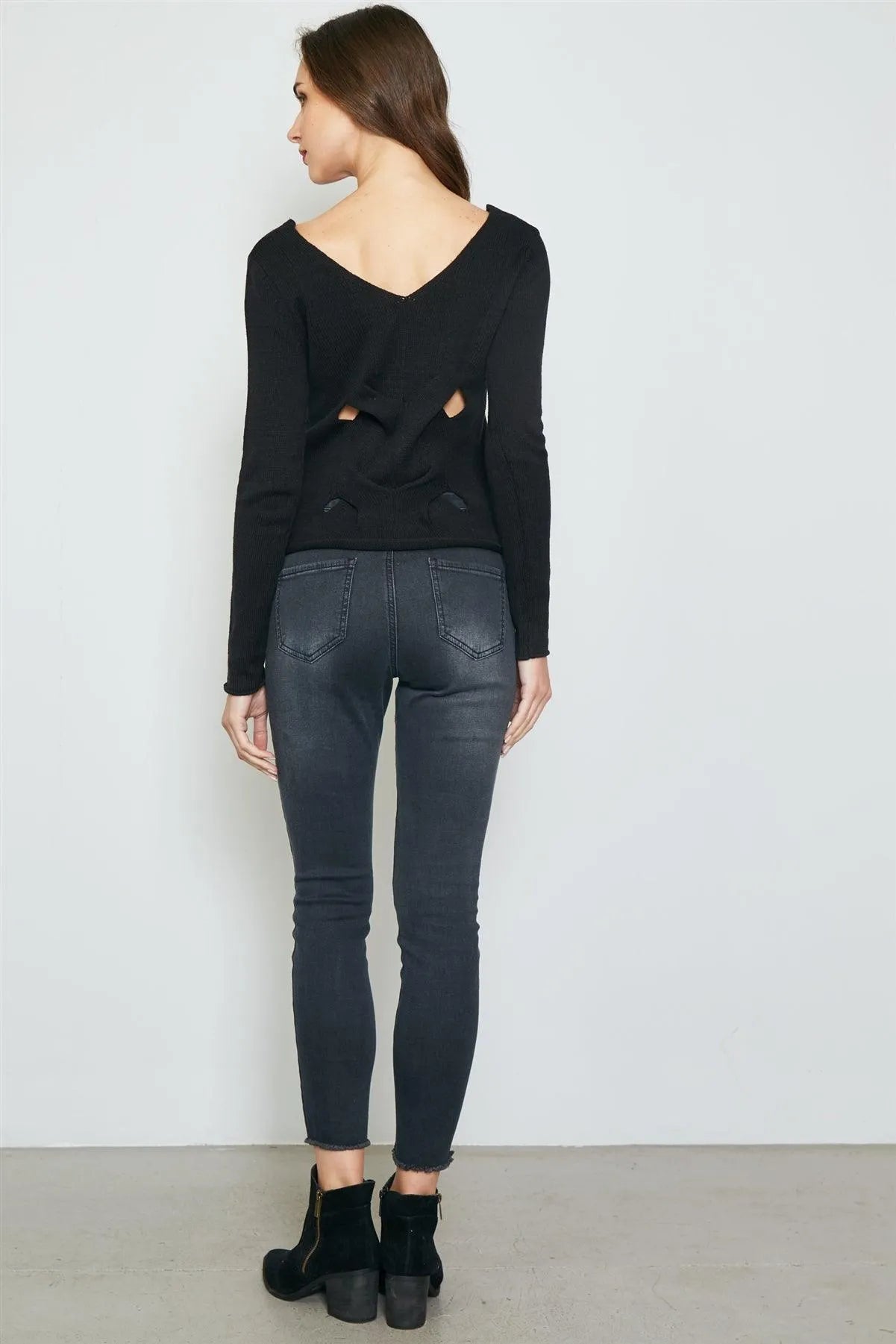 Black Back Cut Out Sweater /3-2-1 - Tasha Apparel Wholesale