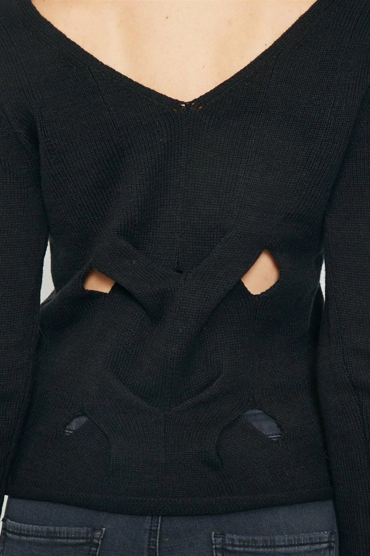 Black Back Cut Out Sweater /3-2-1 - Tasha Apparel Wholesale