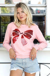 Blush Pink Bow Sequin Detail Long Sleeve Top /2-2-2 - Tasha Apparel Wholesale