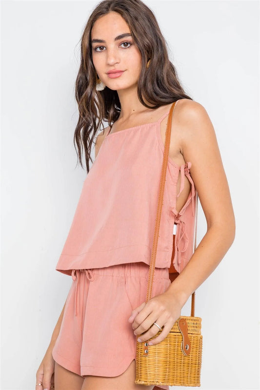 Blush Side-Tie Crop Top Short Set - Tasha Apparel Wholesale