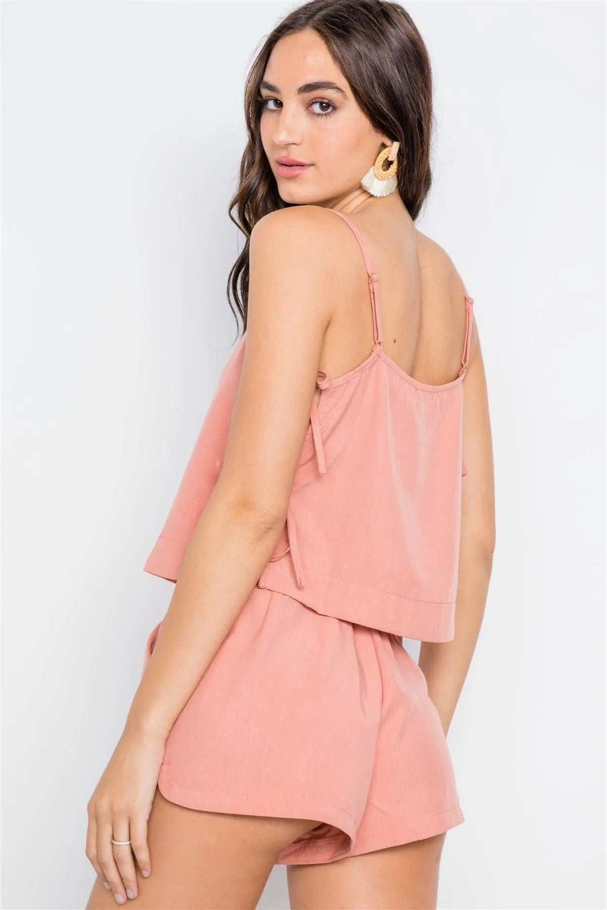 Blush Side-Tie Crop Top Short Set - Tasha Apparel Wholesale
