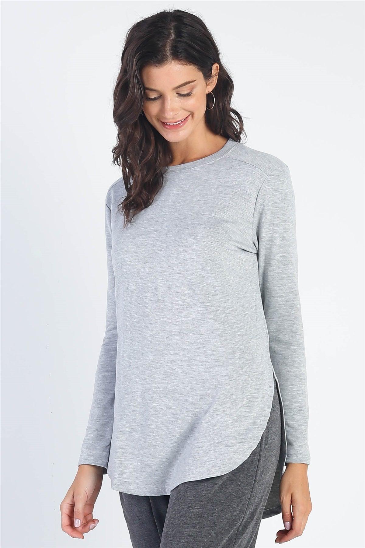 Heather Grey Long Sleeve Relaxed Fit Top /2-2-2