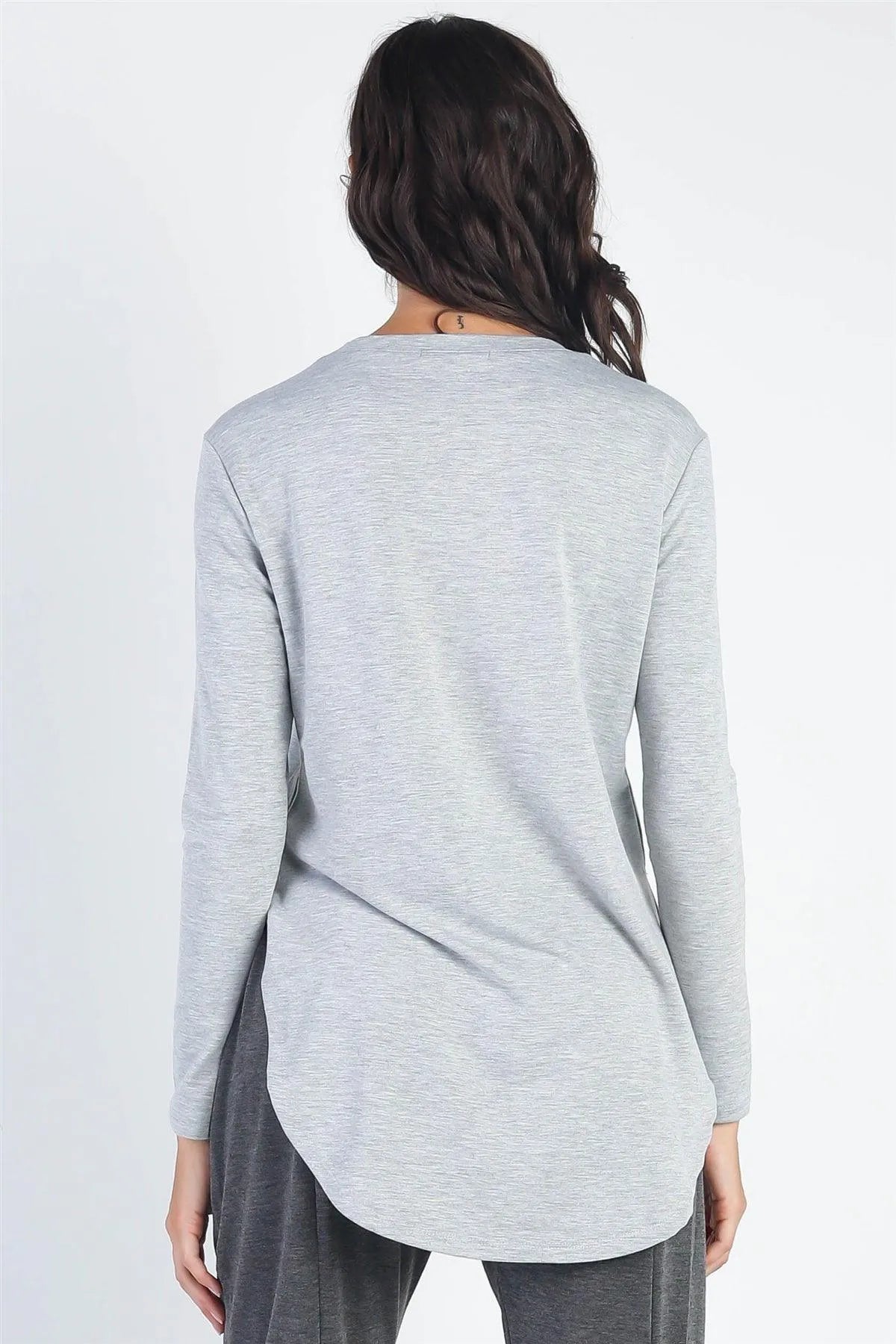 Heather Grey Long Sleeve Relaxed Fit Top /2-2-2 - Tasha Apparel Wholesale