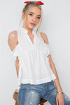 Off White Shirred Cut Out Frayed Boho Top /3-2-1 - Tasha Apparel Wholesale