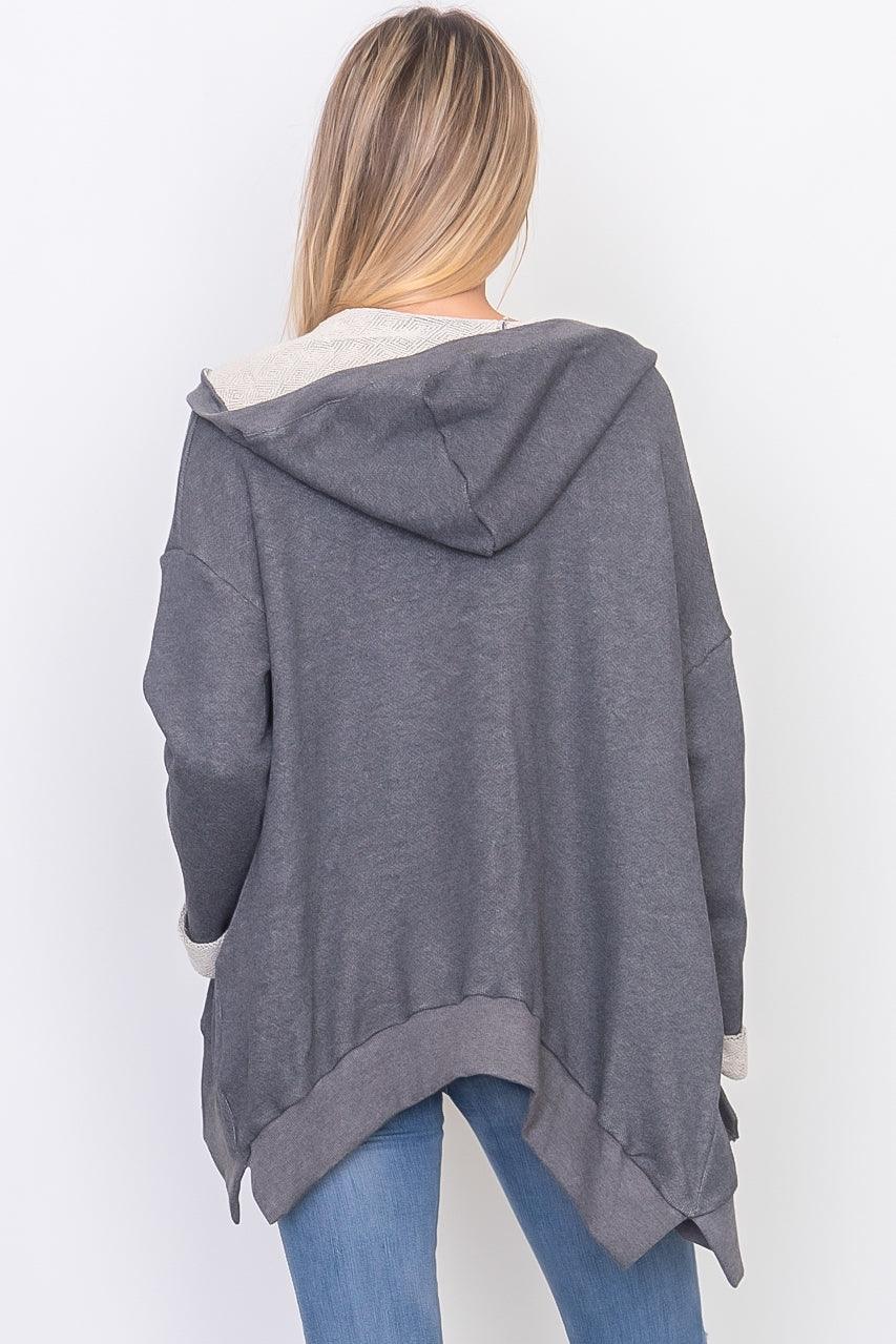 Charcoal French Terry Hoodie Cardigan /3-2-1