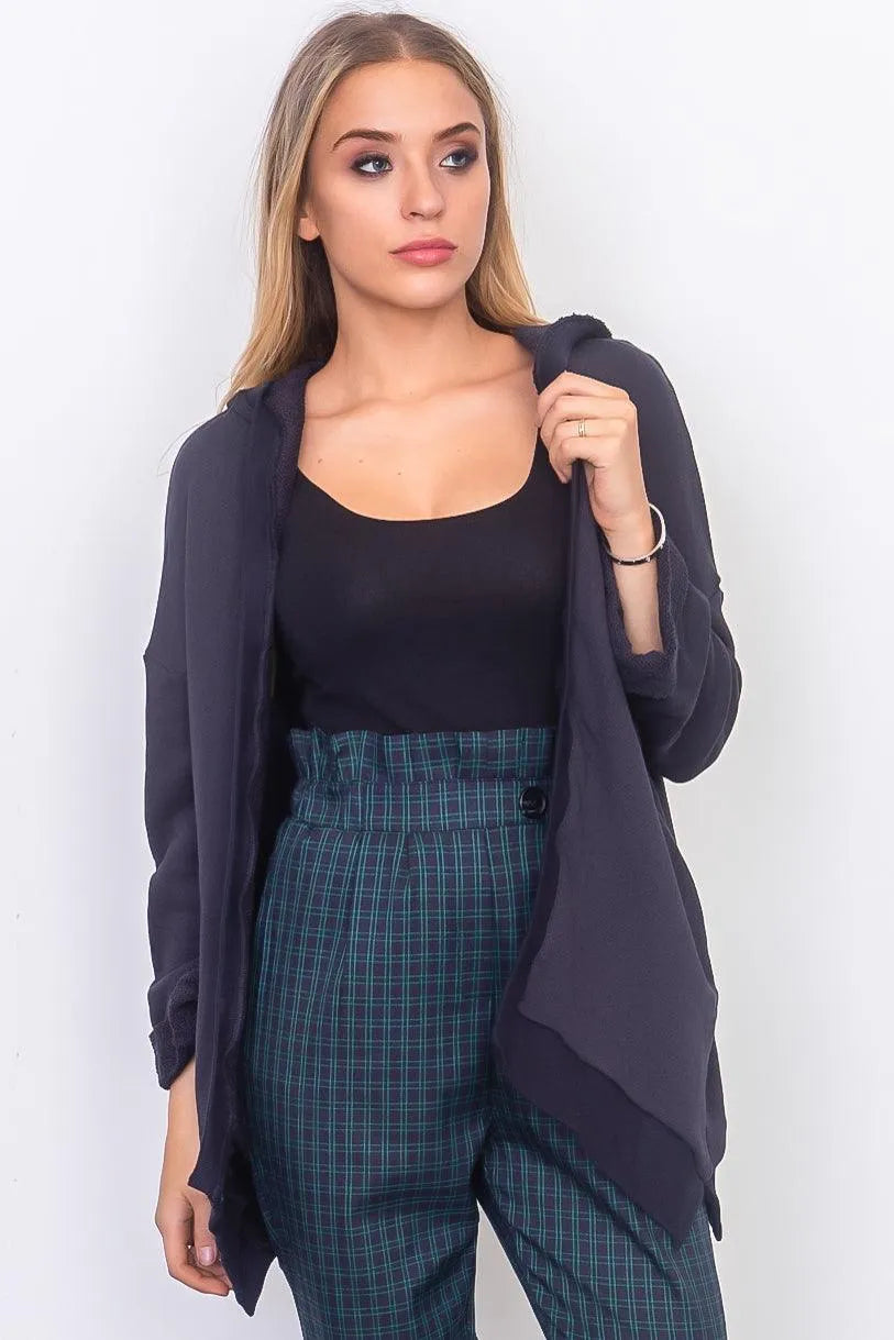 Navy French Terry Hoodie Cardigan /2-2-1 - Tasha Apparel Wholesale