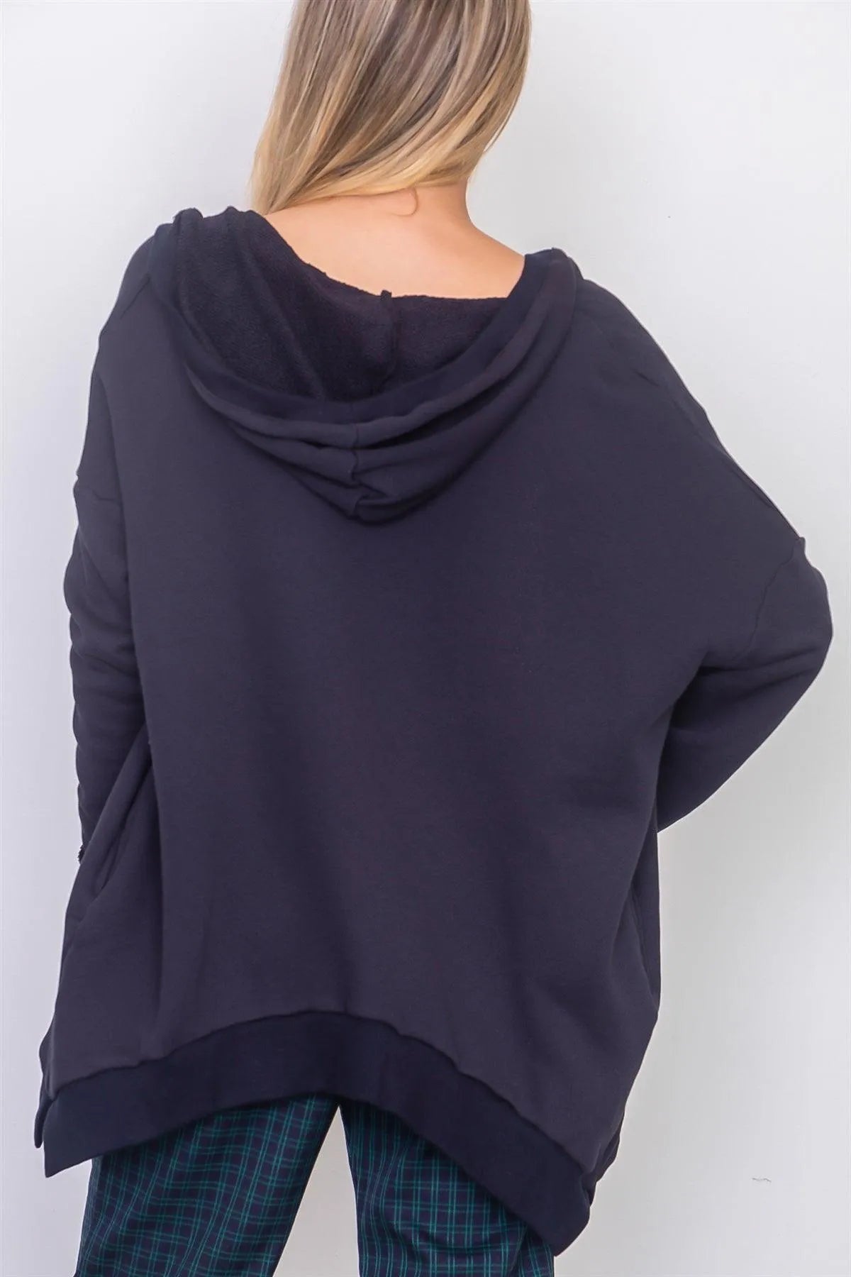 Navy French Terry Hoodie Cardigan /2-2-1 - Tasha Apparel Wholesale