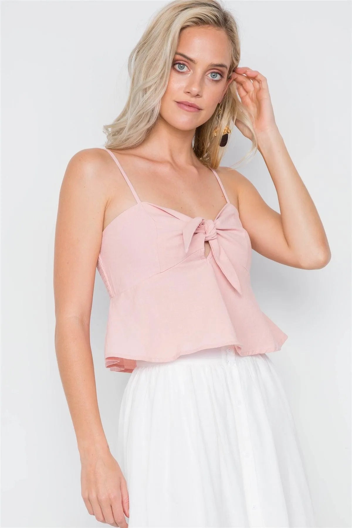 Pink Cami Strap Front Self Tie Top /3-2-1 - Tasha Apparel Wholesale