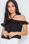 Black Ruffle Layer Halter Top /3-2-1 - Tasha Apparel Wholesale