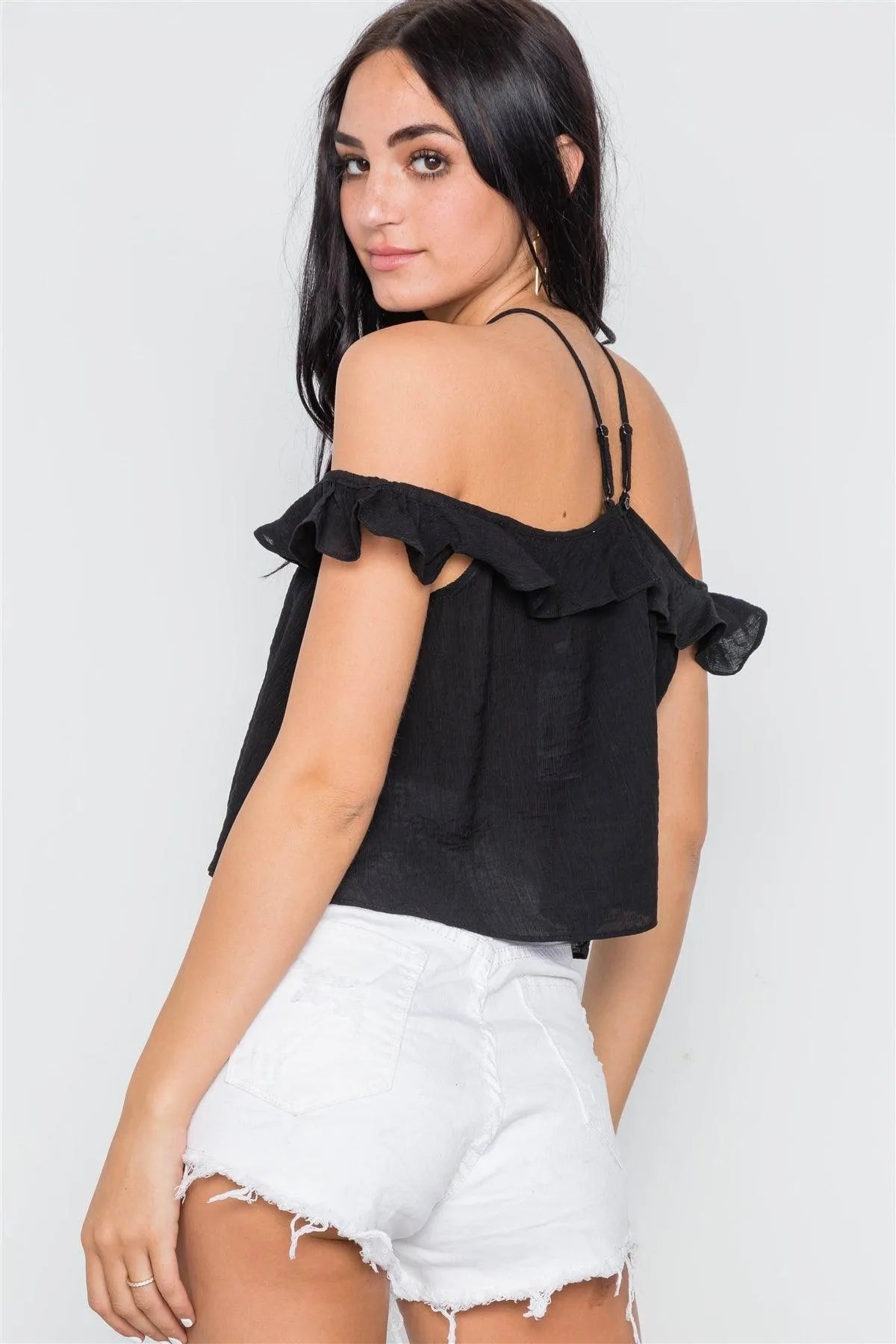 Black Ruffle Layer Halter Top /3-2-1 - Tasha Apparel Wholesale