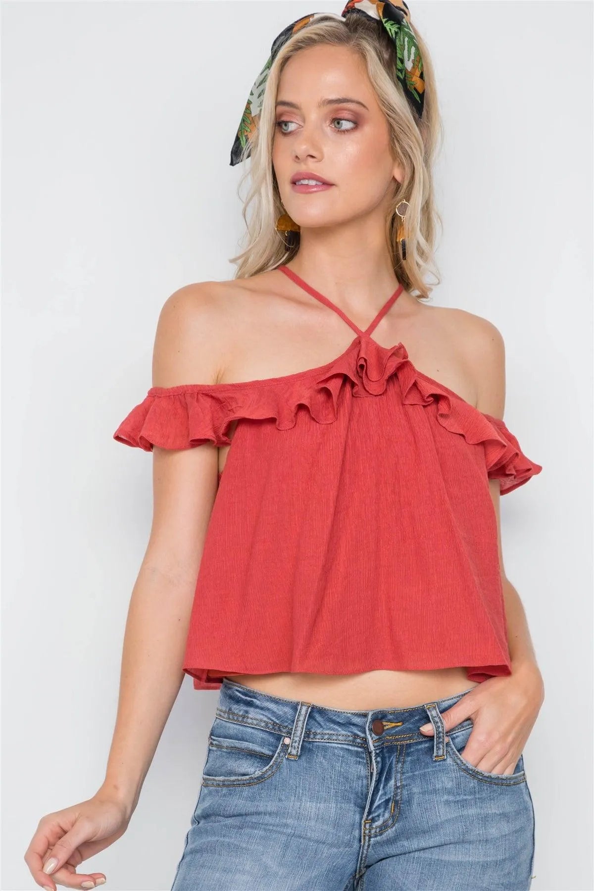 Clay Ruffle Layer Halter Top /3-2-1