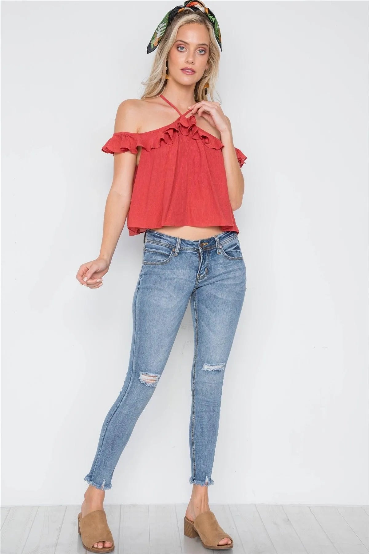 Clay Ruffle Layer Halter Top /3-2-1 - Tasha Apparel Wholesale