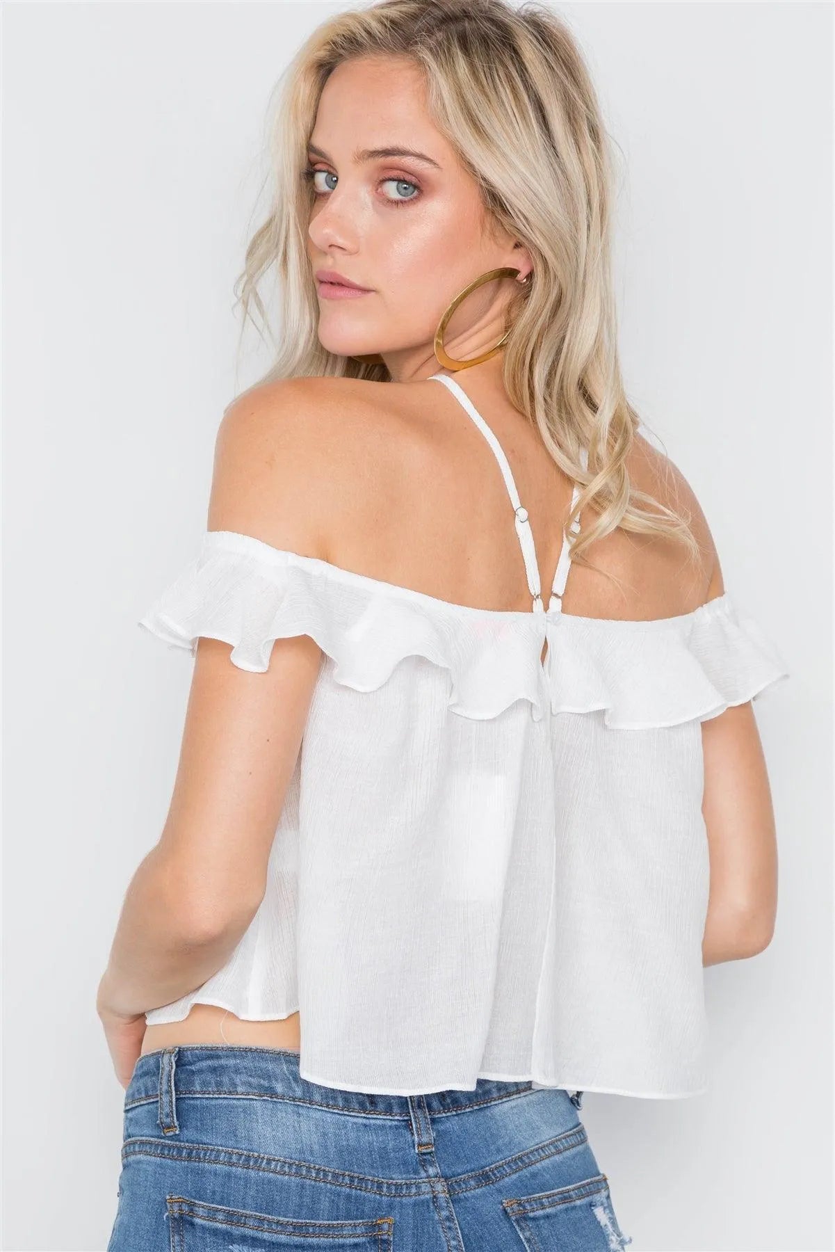 Off White Ruffle Layer Halter Top /3-2-1 - Tasha Apparel Wholesale