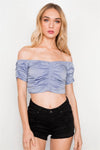 Denim Off The Shoulder Ribbed Crop Top /3-2-1 - Tasha Apparel Wholesale