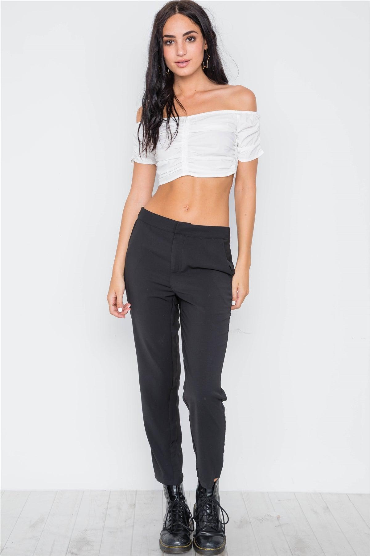 Off White Off The Shoulder Ribbed Crop Top /3-2-1