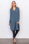 Teal Side Split Front Button Down Long Shirt /2-2-1 - Tasha Apparel Wholesale
